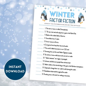 Winter Trivia Game, Printable Winter Games, Party Games for All Ages, Wintertime Activities, Fun Winter Activities, Indoor Party Games