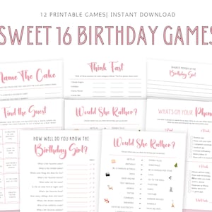 Sweet 16 Birthday Party Games, Sweet 16 Birthday Games,  Birthday Party Games for Her, Girl Birthday Games Bundle, Pink Sweet 16 Games