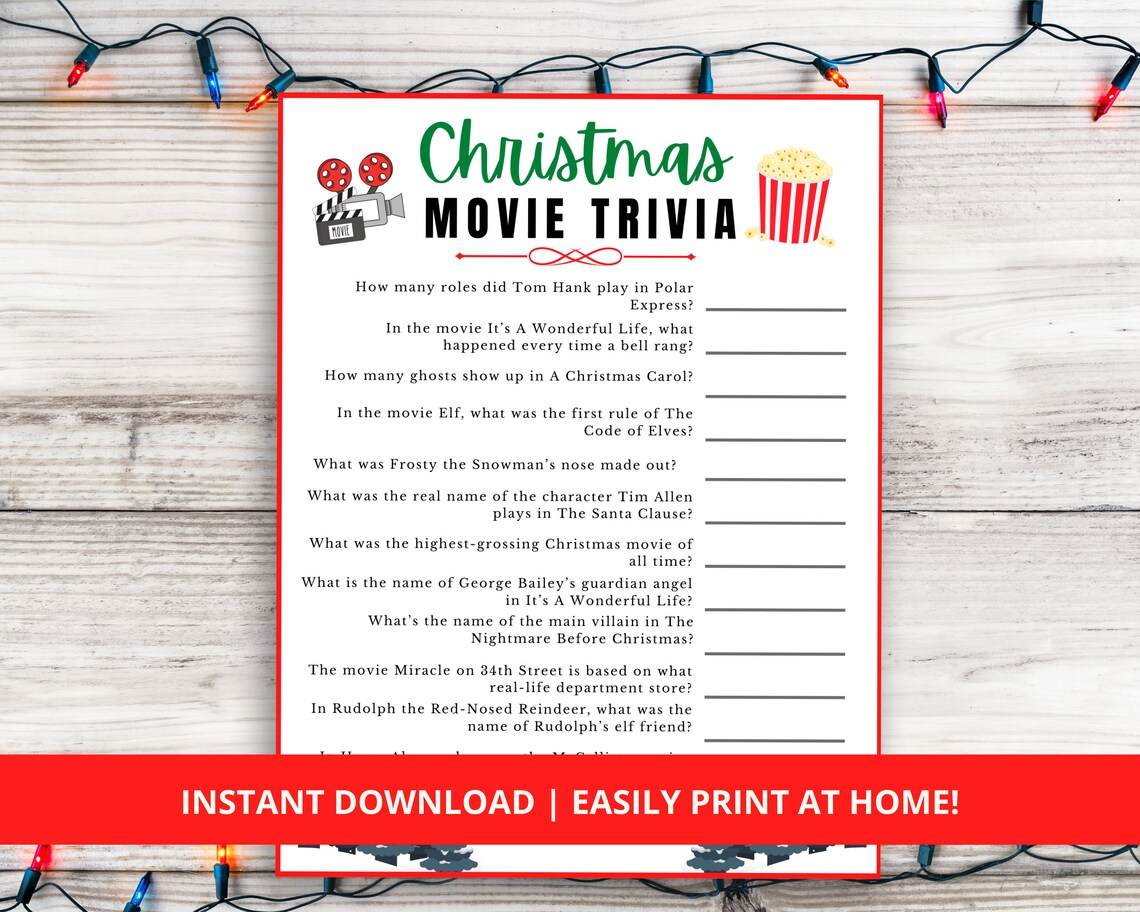 Christmas Movie Trivia Christmas Movie Quiz Holiday Movie Etsy