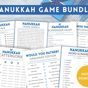 Hanukkah Party Games Bundle, Printable Hanukkah Games, Chanukah Games, Adult Hanukkah Games, Jewish Games, Hanukkah Activity Pack, image 1