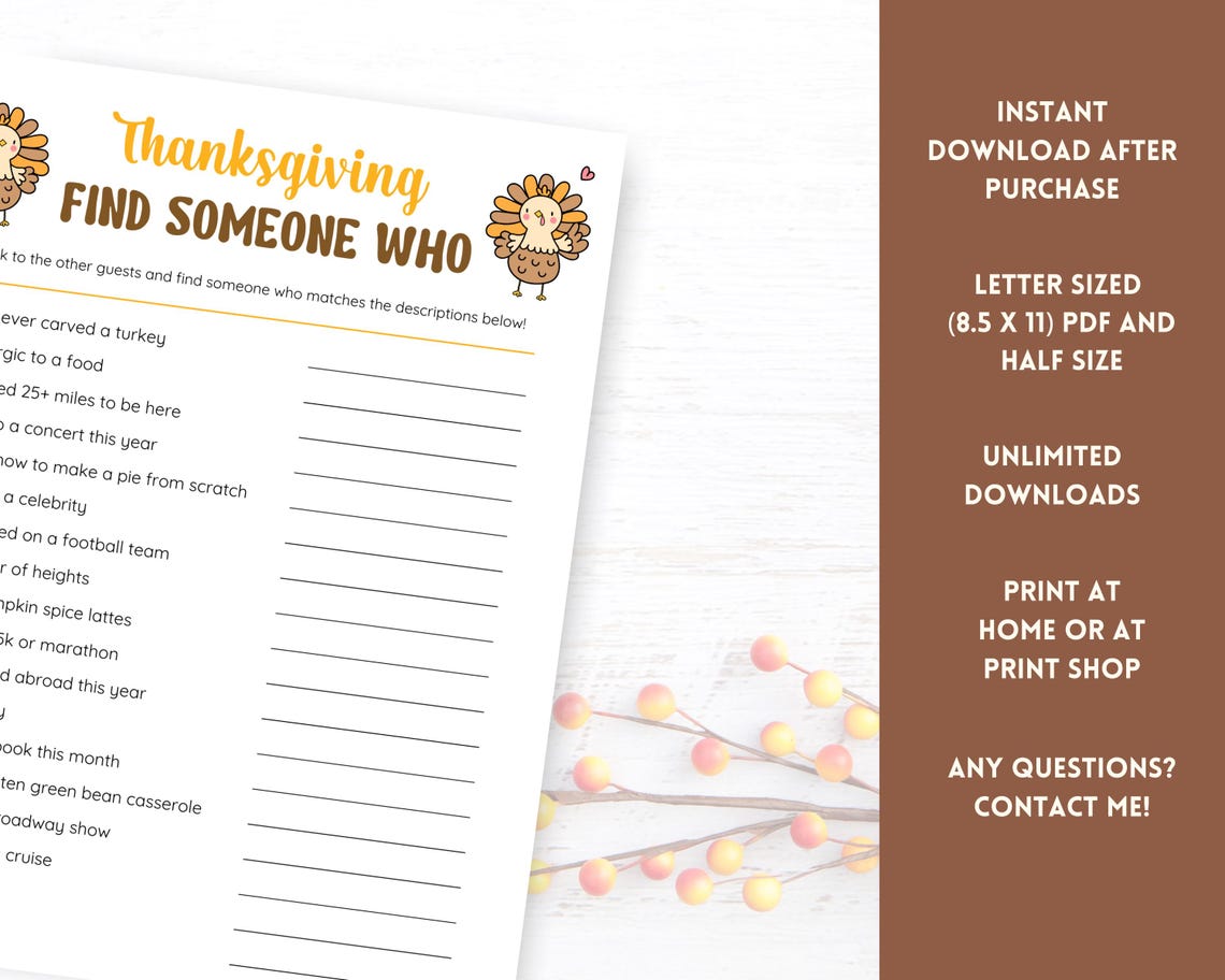 Thanksgiving Find Someone Who, Thanksgiving Game Printable, Family ...