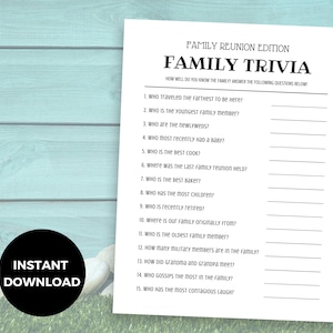 Family Trivia Game, Family Reunion Icebreaker, Family Reunion Game Printable,  Indoor Family Reunion Activities, Family Reunion Quiz