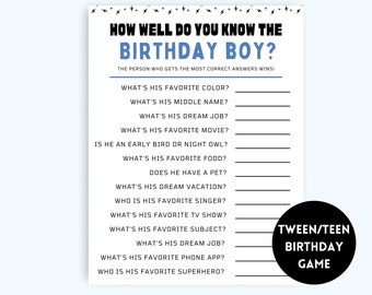 How Well Do You Know The Birthday Boy Game, Teen Birthday Games, Tween Birthday Game, 8th, 9th, 10th, 11th Birthday Games