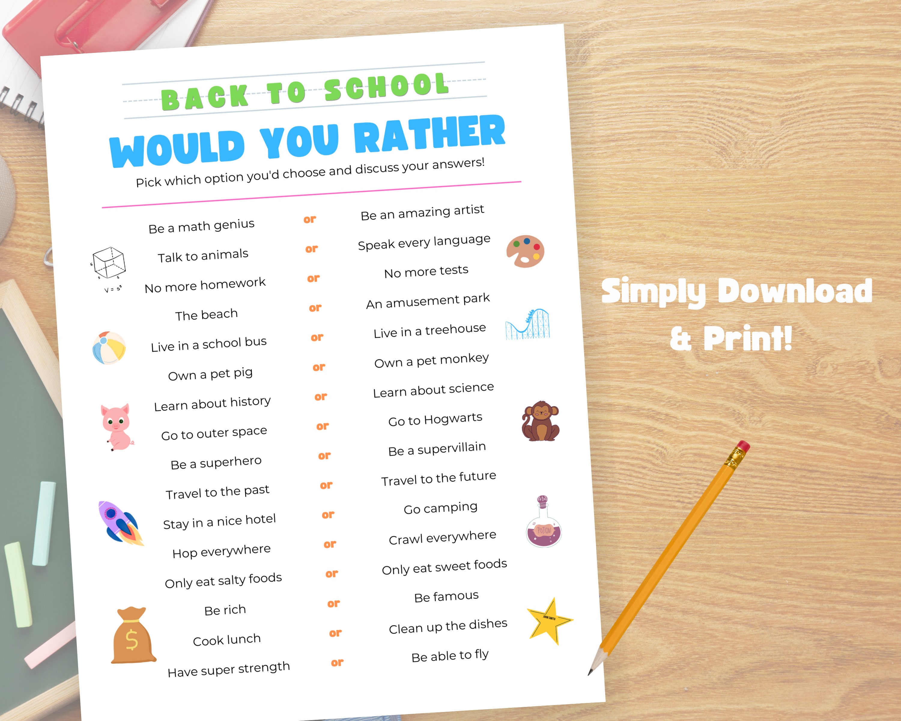 School Would You Rather Game for Kids, Classroom Icebreaker Game ...