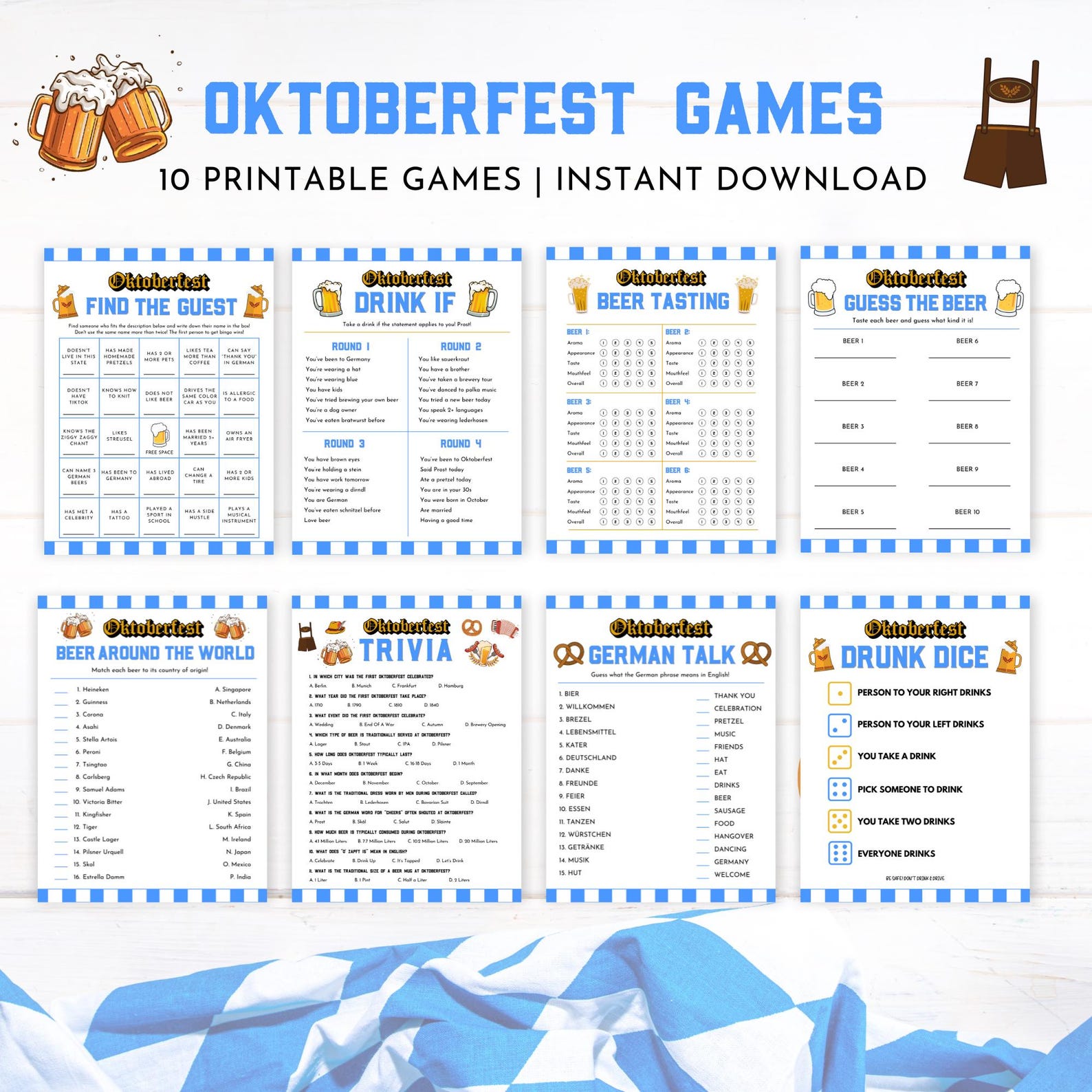 Oktoberfest Party Games Oktoberfest Games Printable Oktoberfest Game Bundle Oktoberfest Trivia Beer Tasting Games