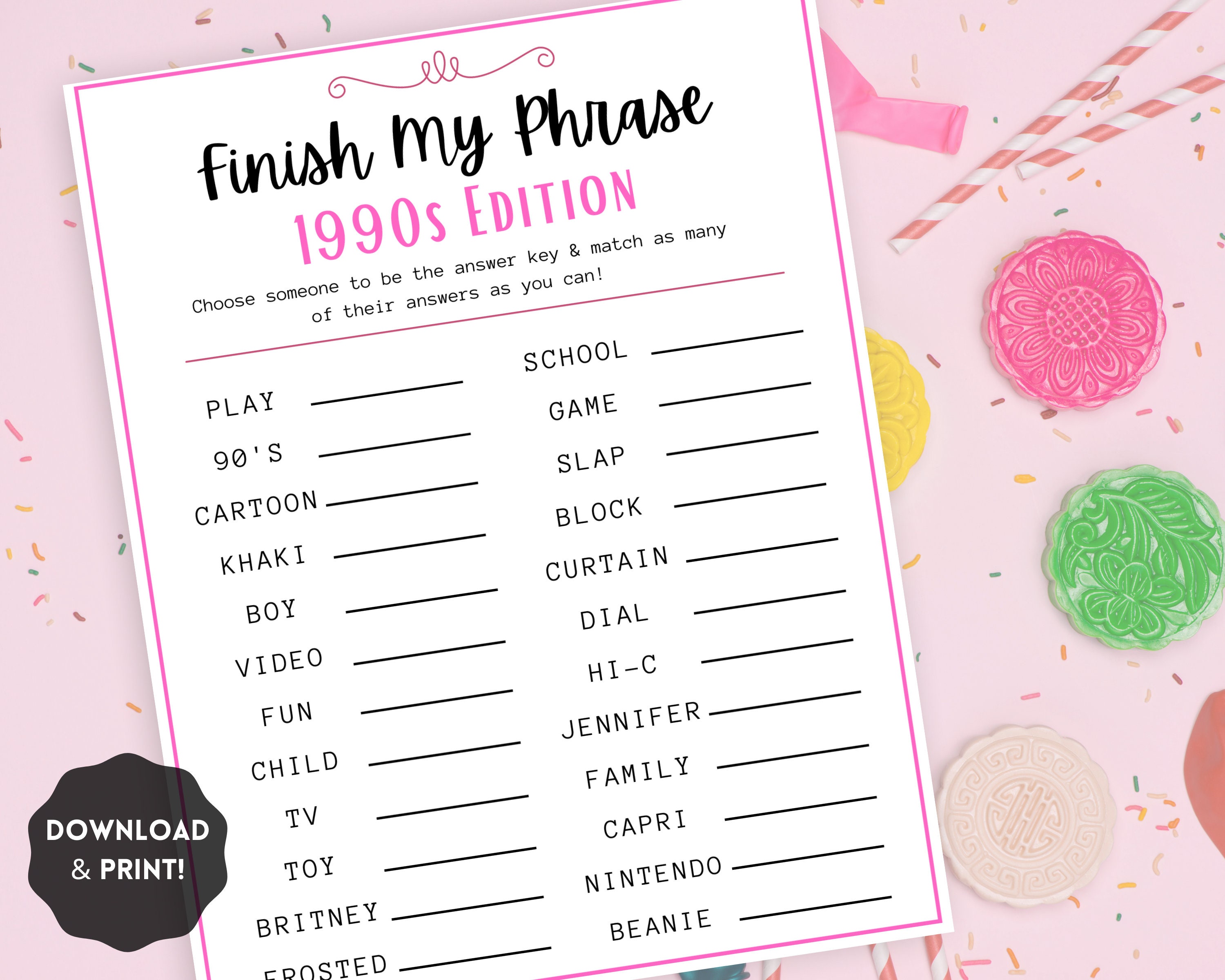 90's Finish My Phrase Finish My Phrase Game 90s Games - Etsy