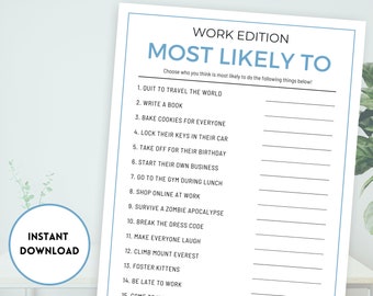 Most Likely To Work Game, Office Party Games, Games for Work, Work Party Games, Team Building Games, Work Retreat Games,  Office Icebreakers