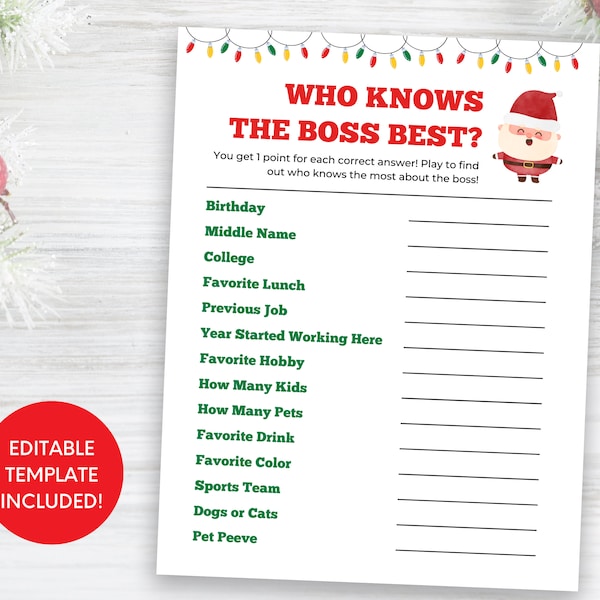 Who Knows the Boss Best Office Party Game, Holiday Office Party Game, Office Ice Breakers, Work Party Icebreakers, Work Party Christmas Game