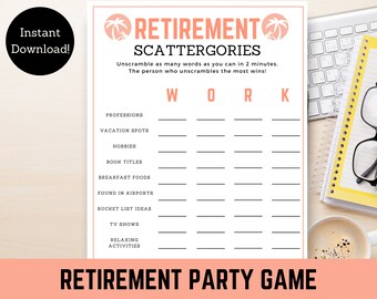 Retirement Scattergories, Retirement Party Game, Retirement Games, Retirement Game, Fun Retirement Party Games