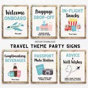 Travel Party Signs Bundle, Reise Abenteuer Abschlussfeier Braut Baby Shower Geburtstag, Airline Theme Party Tischdekoration, auf der ganzen Welt