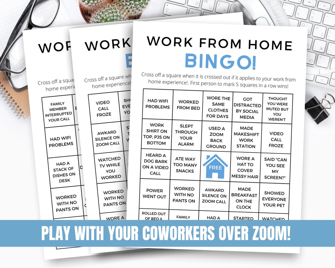 Work From Home Bingo, Virtual Office Game, Zoom Bingo, Work Party Game