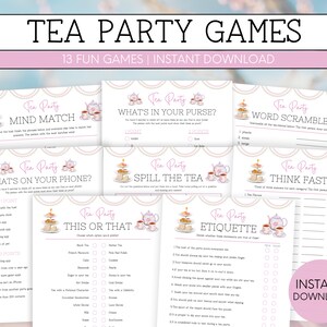 Tea Party Games Printable, Tea Party Games Bundle Adult Kids, Tea Party Activities, Ladies Tea Party Games, Tea Party Bridal Shower Bundle