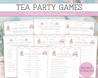 Juegos de fiesta de té imprimibles, paquetes de juegos de fiesta de té para niños adultos, actividades de fiesta de té, juegos de fiesta de té para damas, paquete de despedida de soltera de fiesta de té