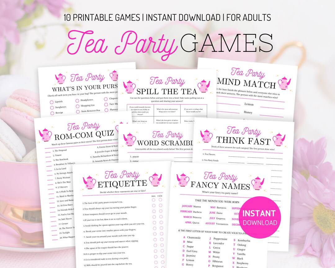 Tea Party Games Bundle, Printable Tea Party Games for Adults, Tea Party ...