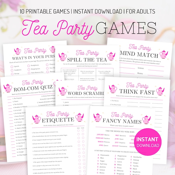 Tea Party Games Bundle, Printable Tea Party Games for Adults, Tea Party Activities, Garden Tea Party Games, Afternoon Tea Icebreakers