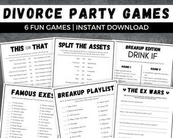 Divorce Party Games, Breakup Party Games, Divorce Party Ideas, Breakup Games, Breakup Care Package, Games for Breakup Survival Kit