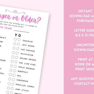Younger or Older Game, Adult Birthday Party Game, 30th Birthday Party ...