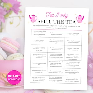 Spill The Tea Game, Tea Party Game Printable, Adult Tea Party Game, Tea Party Activities for Women, Ladies Luncheon Games