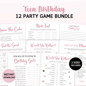 Sweet 16 Birthday Party Games, Sweet 16 Birthday Games,  Birthday Party Games for Her, Girl Birthday Games Bundle, Pink Sweet 16 Games
