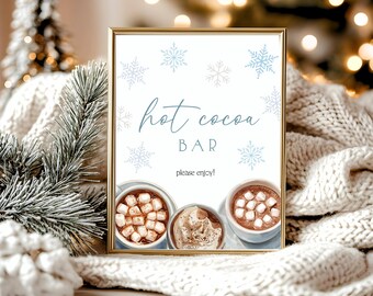 Hot Cocoa Bar Sign, Winter Party Hot Chocolate Bar, Holiday Baby Bridal Shower Hot Chocolate Table Sign, Editable Template