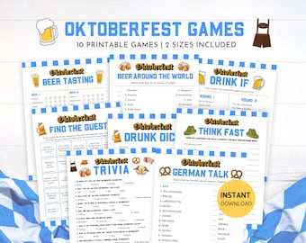 Oktoberfest Games Bundle, Printable Oktoberfest Games, Beer Festival, Oktoberfest Party Game, Oktoberfest Trivia, Beer Games