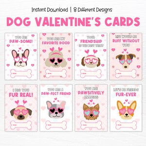Dog Valentine Cards Printable, Classroom Valentine&#39;s Cards, Valentine&#39;s Day Cards for Kids for School, Cute Valentines Cards Children