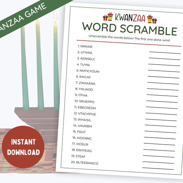 Kwanzaa Game, Kwanzaa Word Scramble,  Printable Kwanzaa Games, Kwanzaa Games for Kids, Kwanzaa Games for Adults, Kwanzaa Activities