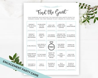 Find the Guest Bingo, Find The Guest, Bridal Party Game, Wedding Shower Game, Bridal Shower Activities