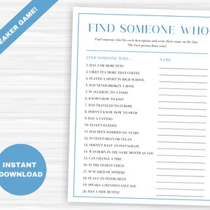 Find Someone Who Game, Icebreaker Game, Conversation Party Game, Group Party Game, Office Meeting Game, Simple Party Game, Party Starter
