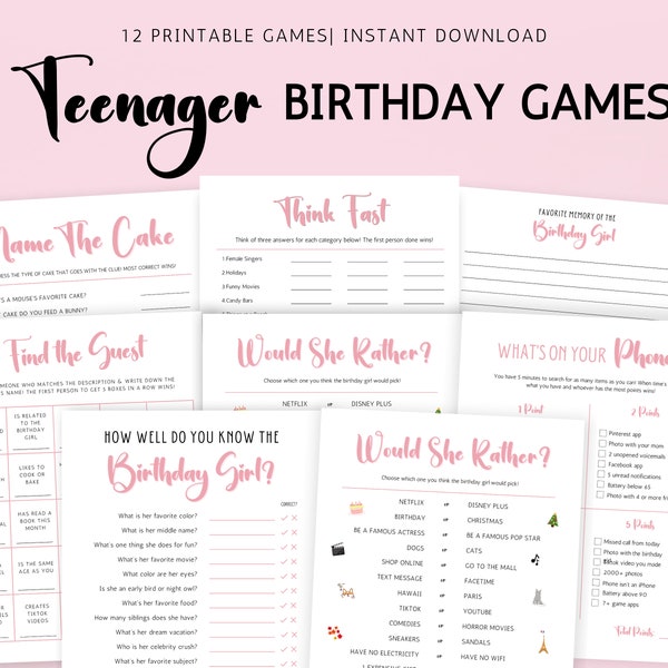 Teenager Birthday Party Games, Teen Girl Birthday Games Bundle, 13th 14th 15th 16th Birthday Games, PreTeen Birthday Games, Tween Birthday