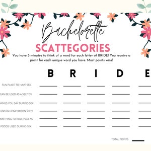 Dirty Bachelorette Scattergories Game Printable Bachelorette - Etsy