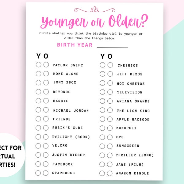 Younger Older Game - Etsy