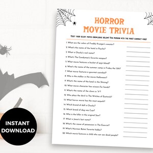 Horror Movie Quiz, Halloween Trivia Game, Fun Halloween Game, Printable Halloween Game,  Adult Halloween Party Game, Adult Birthday Game