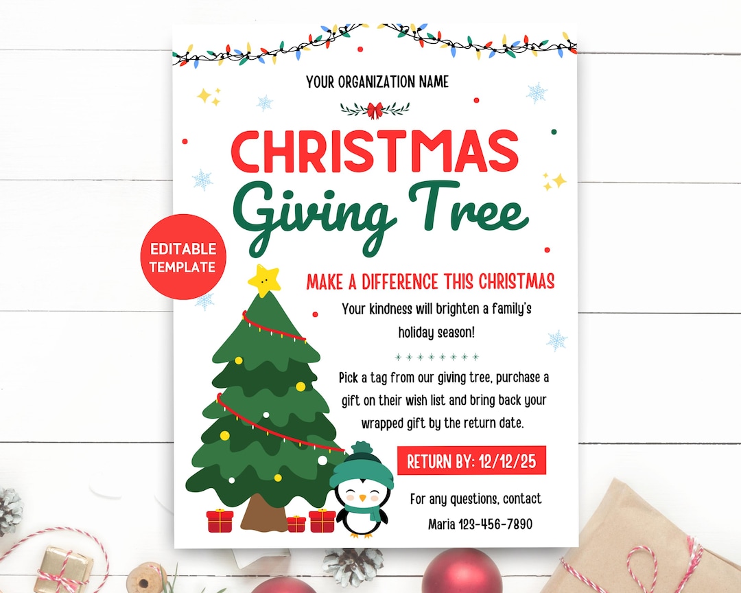 Giving Tree Fundraiser Flyer, Editable Giving Tree Sign, Christmas ...