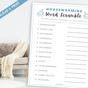 Housewarming Word Scramble, New Home Game, New House Celebration, Housewarming Game, Housewarming Game Printable