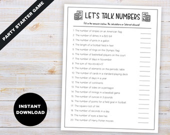 Party Starter Game, Icebreaker Game for Adults, Trivia Game, General Knowledge Quiz, Printable Party Games for Adults,