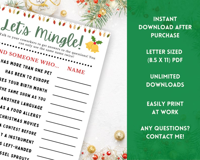 Let's Mingle Office Party Game Office Ice Breakers Work - Etsy