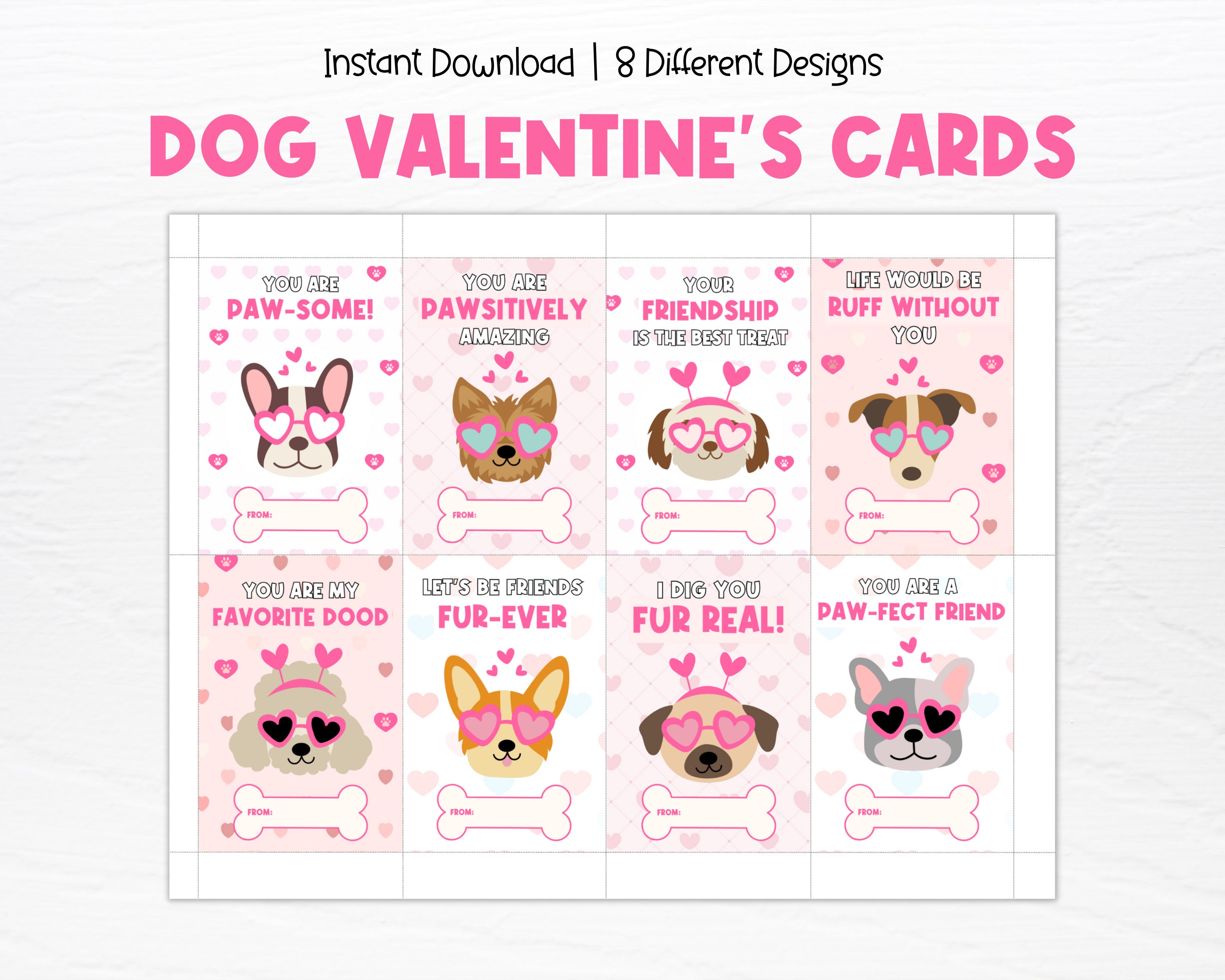 Dog Valentine Cards Printable, Classroom Valentine's Cards, Valentine's ...