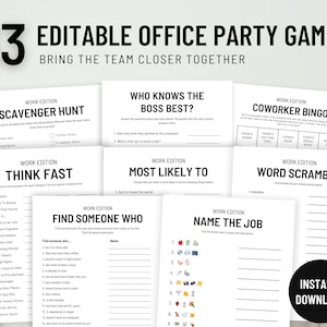 Office Games Bundle Editable, Office Party Games Printable, Work Party Games, Team Building Games, Work Retreat Games, Office Activities