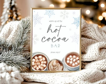 Hot Cocoa Table Sign, Winter Party Hot Chocolate Bar, Holiday Baby Bridal Shower Hot Chocolate Table Sign, Editable Template