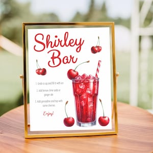 Shirley Temple Bar Sign, Shirley Bar Station Sign, Shirley Temple Table, Non-Alcoholic Wedding, Baby Shower, Bridal Shower