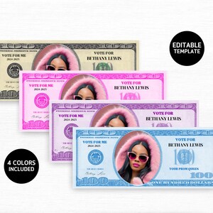 Campaign Money, Prom Queen Money, Homecoming Dollar Bill Template, Editable 100 Dollar Bill Money,  Election Money Template