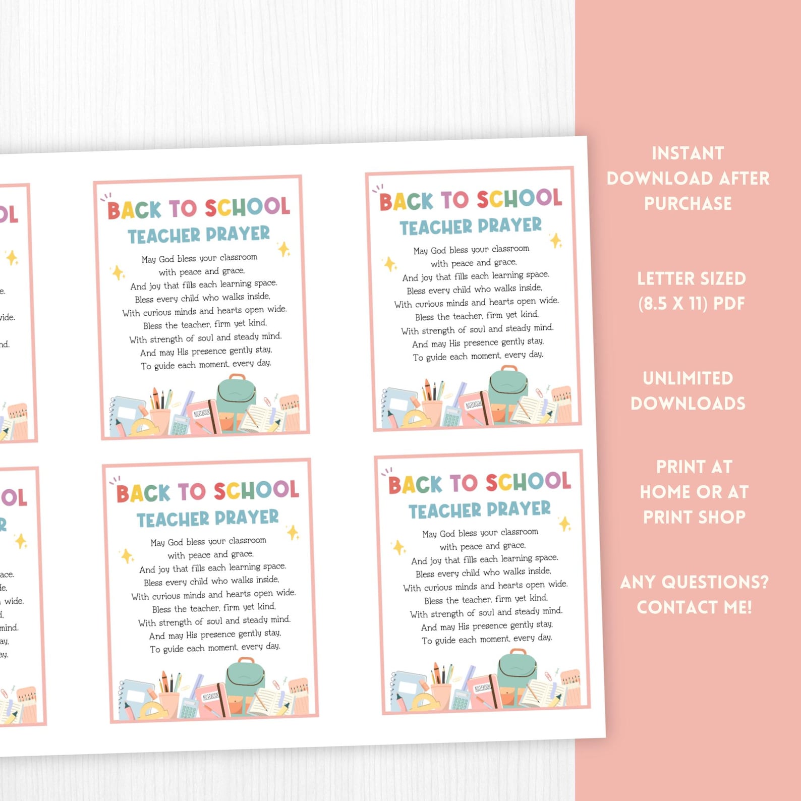 Back to School Teacher Prayer Cards, Teacher Prayer Gift Tag, Christian ...