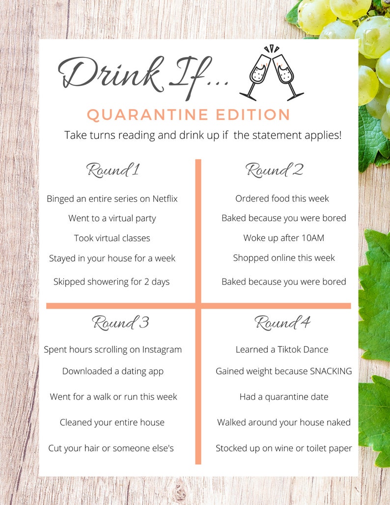 drink if quarantine edition party games printables for