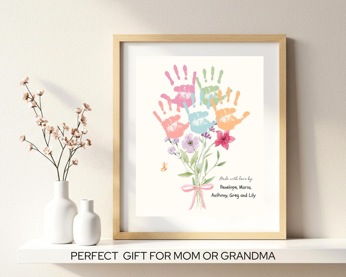 Flower Handprint Art Craft for Multiple Kids, Mother's Day Gift for ...