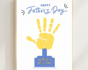 Handavtryck för grattis på fars dag, utskrivbart gör-det-själv-pyssel, present till pappa, present till pappa, fars dag-konst och hantverk, minnessak, present till småbarn, förskolebarn