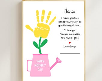 Nana Mother's Day Handprint Art Craft, Grandma Handprint Craft, 2025 Mother's Day Keepsake Craft Nana Preschool, DIY Baby Toddler