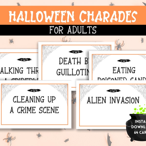 Halloween Charades, Halloween Games for Groups, Halloween Party Game for Groups, Funny Halloween Game for Adults