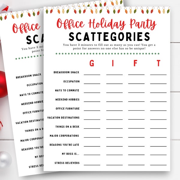 Office Holiday Party Scattegories, Work Scattegories, Work Holiday Party Game, Office Holiday Party Game