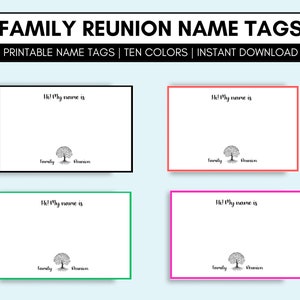 Family Reunion Name Tags, Printable Family Reunion Name Tags, Family Reunion Ideas, Family Celebration Name Tags, 10 Colors
